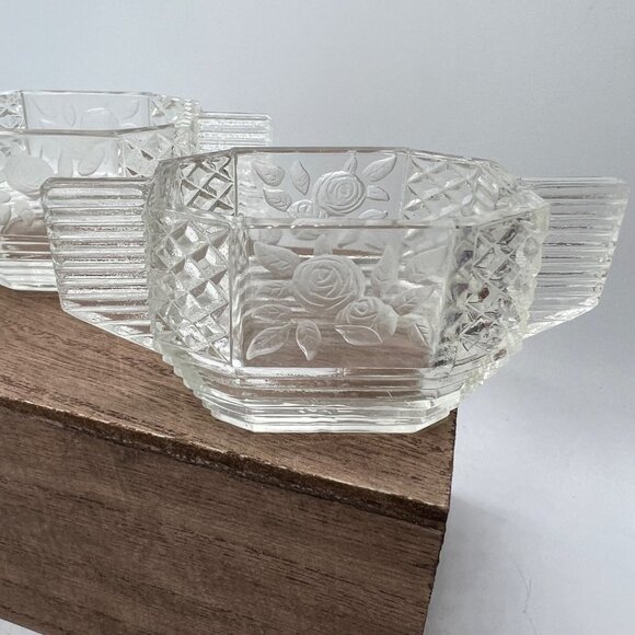Art Deco Vintage Glass Etched Sugar Bowl Roses Floral Flowers - Picture 2 of 16